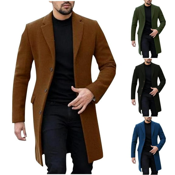 Miluxas Men's Wool Blend Coat Notched Collar Single Breasted Pea Coat Trench Overcoat Green 8(XL)