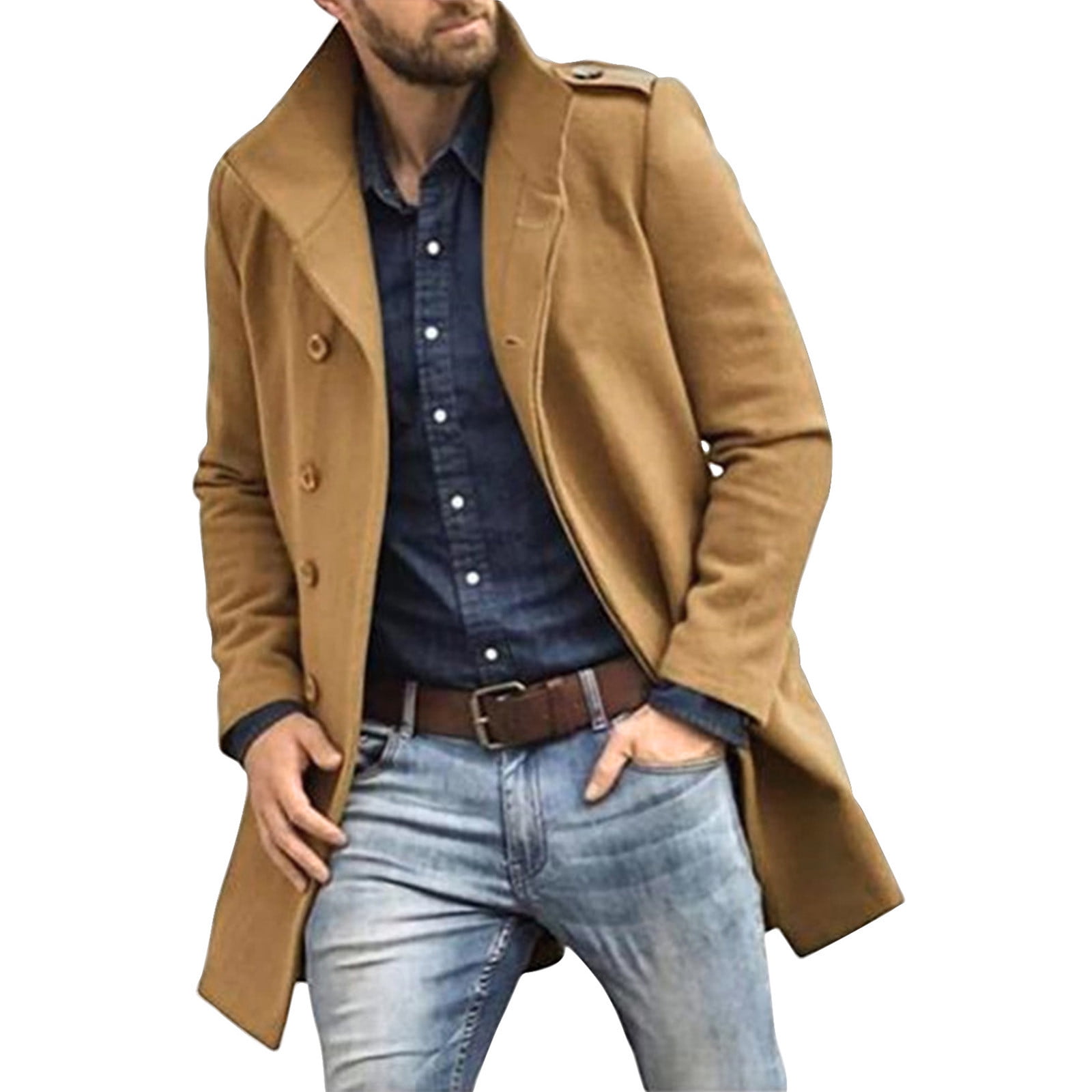 Miluxas Men's Wool Blend Double Breasted Pea Coat Classic Notched ...
