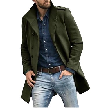 Lisskolo Men's Wool Blend Pea Coat - Double Breasted Winter Jacket With Notched Collar