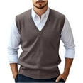 thumbnail image 1 of Miluxas Men's Wool Blended Vest Sweater Relaxed Fit V Neck Sleeveless Knitted Pullover Coffee, 1 of 7