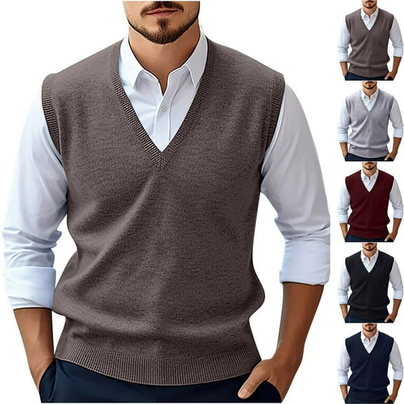 Miluxas Men's Wool Blended Vest Sweater Relaxed Fit V Neck Sleeveless Knitted Pullover Wine