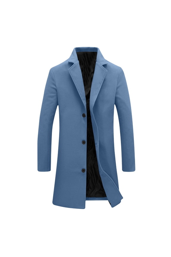 Men's Work Business Coat Classic Trench Overcoats Mid Long Wool Blend Top Pea Coats Winter Jackets Blue 10(XL)