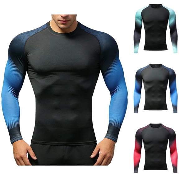 Miluxas Men's Workout Shirts Long Sleeve Colorblock Tee Shirt Pullover Casual Fall Winter Tops Plain Trendy Work Top Red