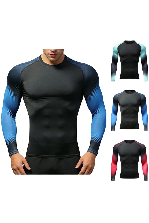 Men's Workout Shirts Long Sleeve Colorblock Tee Shirt Pullover Casual Fall Winter Tops Plain Trendy Work Top Red