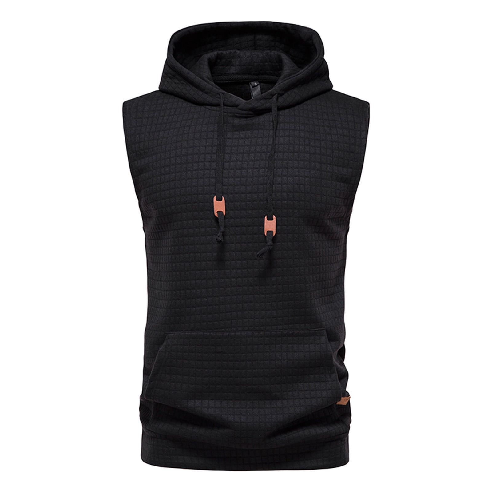 Miluxas Men's Workout Top Soft Hoodie Vest Fitted Running Waffle Knit Sleeveless Hooded Tank Summer Pocket Slim Fit Hoodies Black