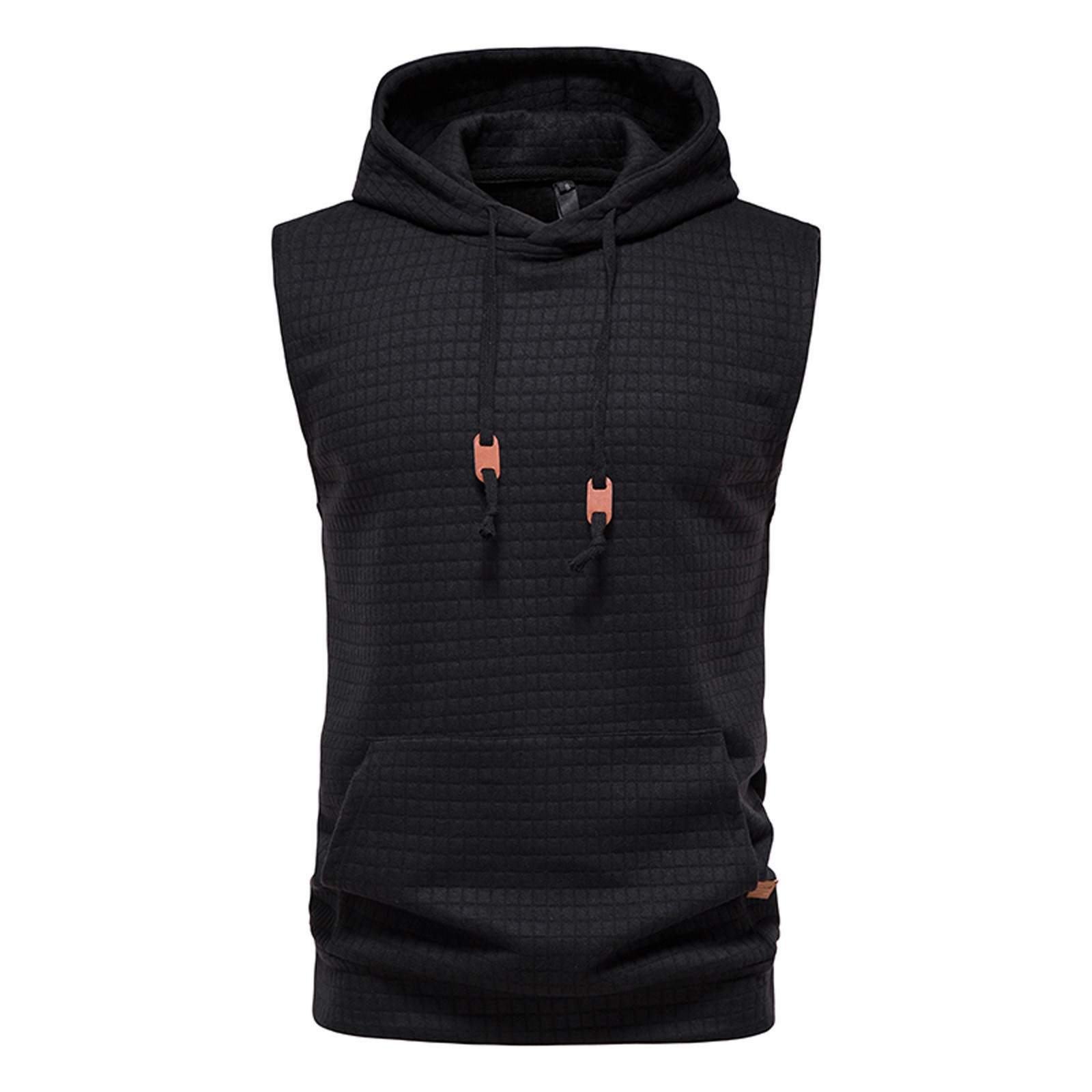 Miluxas Men's Workout Top Soft Hoodie Vest Fitted Running Waffle Knit Sleeveless Hooded Tank Summer Pocket Slim Fit Hoodies Black