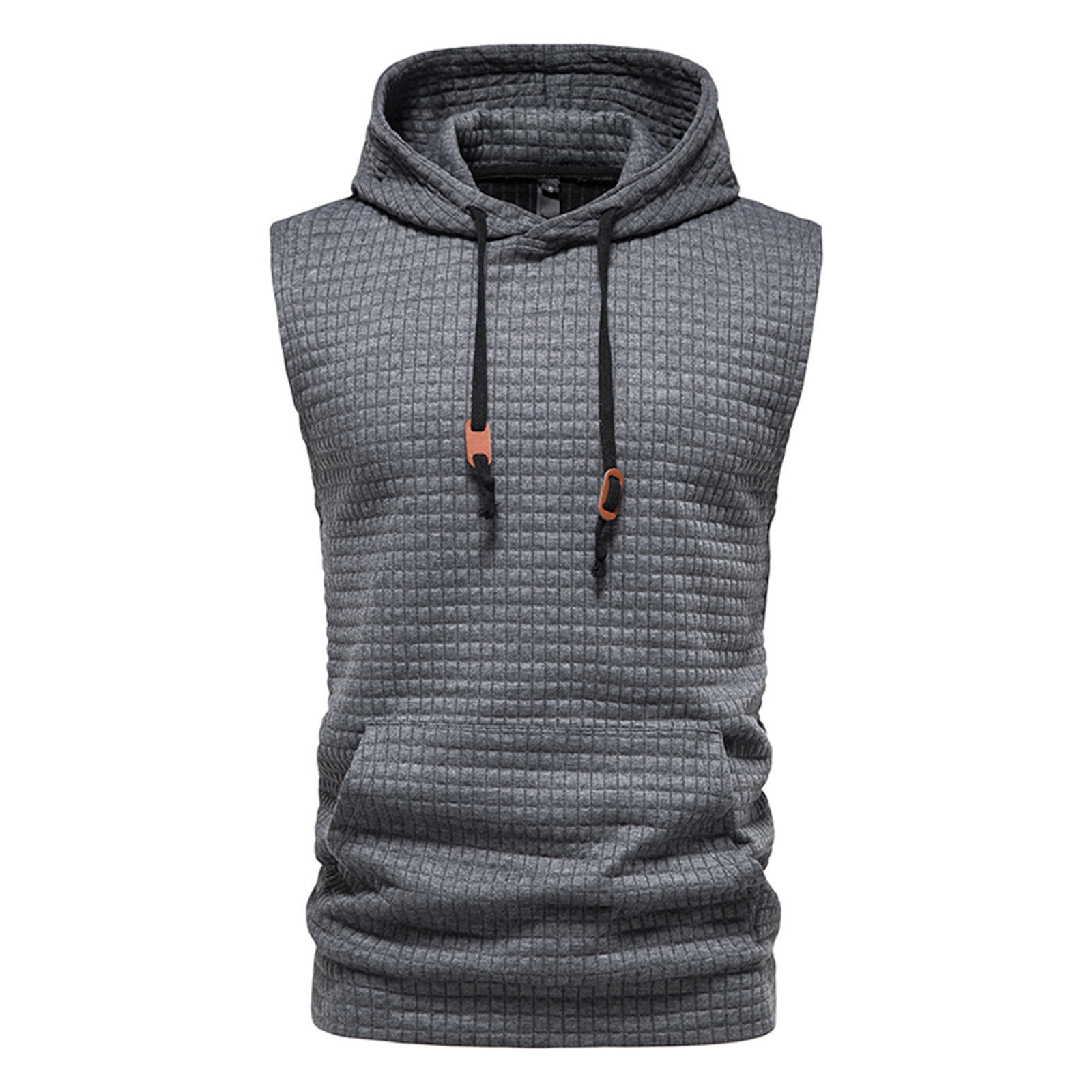 Miluxas Men's Workout Top Soft Hoodie Vest Fitted Running Waffle Knit Sleeveless Hooded Tank Summer Pocket Slim Fit Hoodies Dark Gray