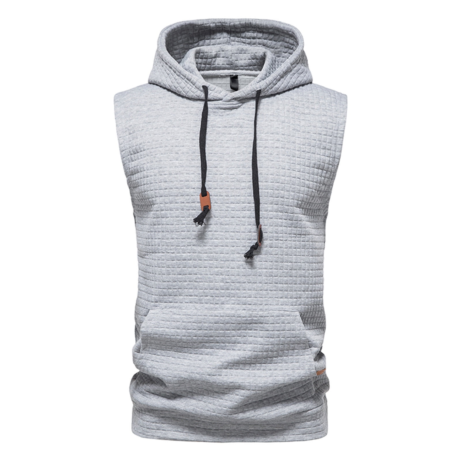 Miluxas Men's Workout Top Soft Hoodie Vest Fitted Running Waffle Knit Sleeveless Hooded Tank Summer Pocket Slim Fit Hoodies Gray