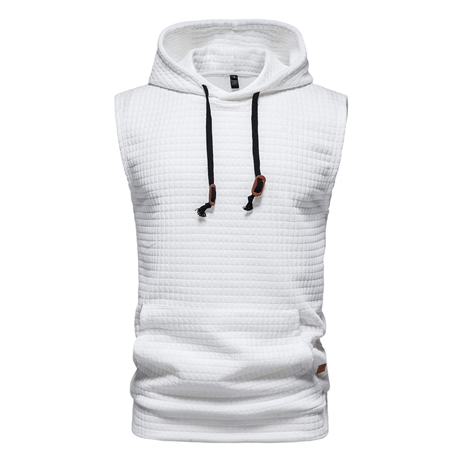 Miluxas Men's Workout Top Soft Hoodie Vest Fitted Running Waffle Knit Sleeveless Hooded Tank Summer Pocket Slim Fit Hoodies White