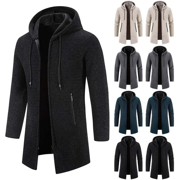 Miluxas Men's Zip Up Hoodie Winter Sherpa Lined Fleece Long Sleeve Jacket Casual Warm Knit Hooded Cardigan Sweater Coat Navy