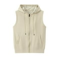 thumbnail image 1 of Miluxas Men's Zip Up Sleeveless Hoodie Workout Cut off Sweatshirt Pockets Drawstring Solid Sports T-Shirts Khaki M(M), 1 of 6