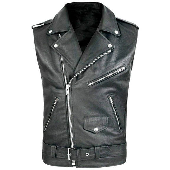 Miluxas Men's Zipper PU Faux Leather Sleeveless Waistcoat Motorcycle Biker Vest Jacket Black