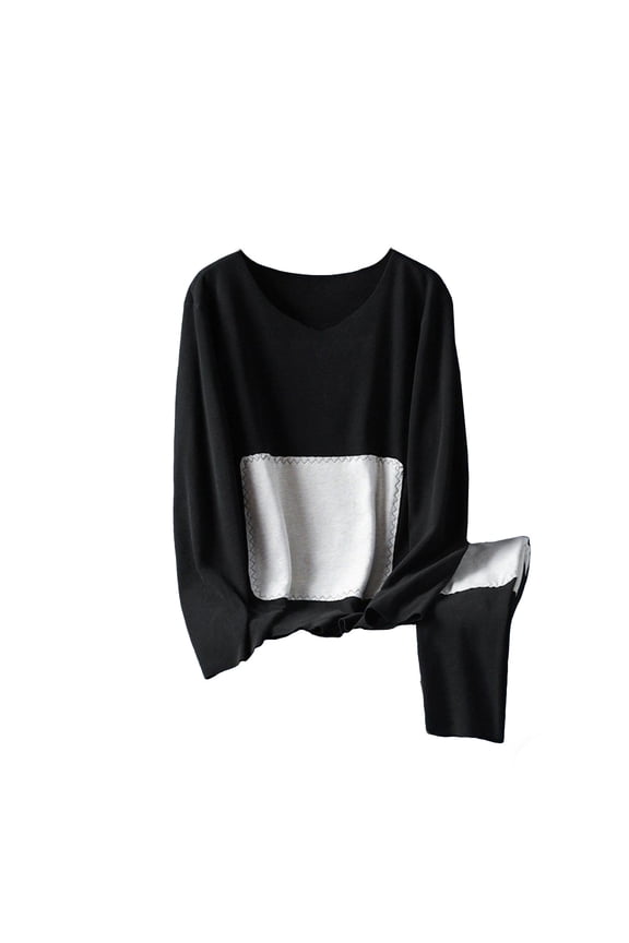 Men's and Women's Clothes Cashmere Silk thermal Underwear Men's Velvet Autumn Pants Set 2 Piece Set Black