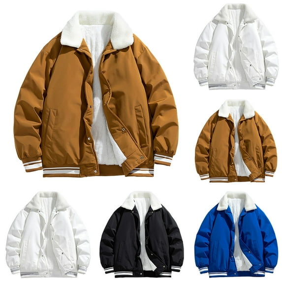 Miluxas Men's fake two-piece thick cotton jacket, solid color versatile top, solid color long sleeved cotton jacket White