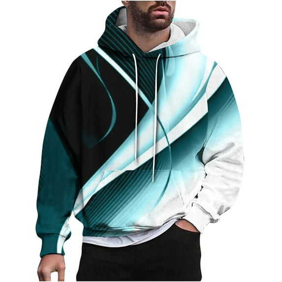 Miluxas Men's hooded bathroom light and shadow printed pullover long sleeved shirt Green
