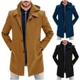 thumbnail image 1 of Miluxas Men's lapel hooded button zipper fake two-piece woolen long sleeved jacket with pockets, mid length jacket Coffee, 1 of 6
