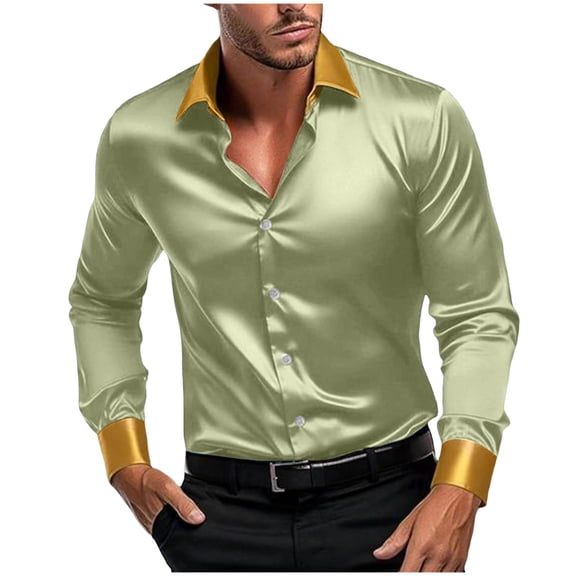 Miluxas Men's retro solid color long sleeved lapel casual shirt Mint Green