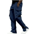 thumbnail image 1 of Miluxas Men's solid color adjustable elastic drawstring multi pocket workwear pants Navy, 1 of 4
