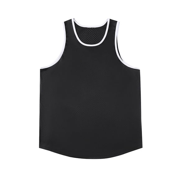 Miluxas Men's solid color breathable fitness round neck vest Black
