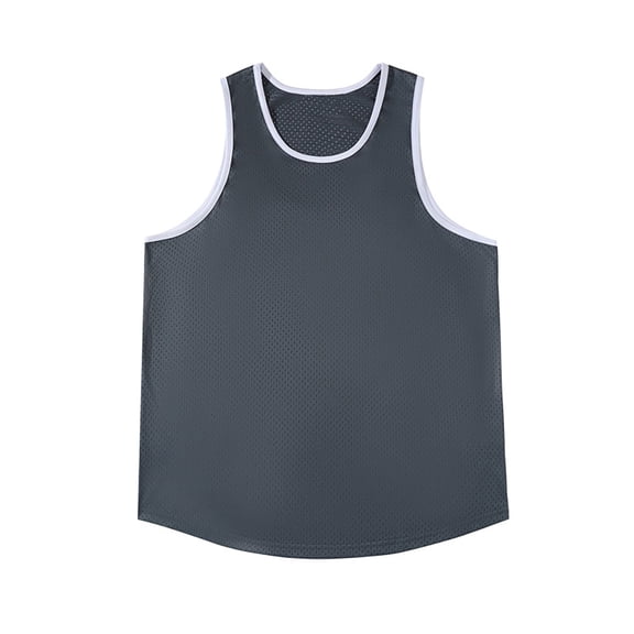 Miluxas Men's solid color breathable fitness round neck vest Dark Gray