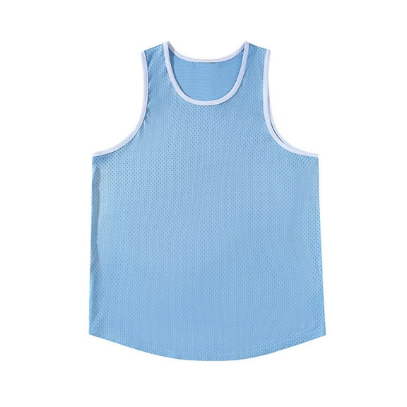 Miluxas Men's solid color breathable fitness round neck vest Sky Blue