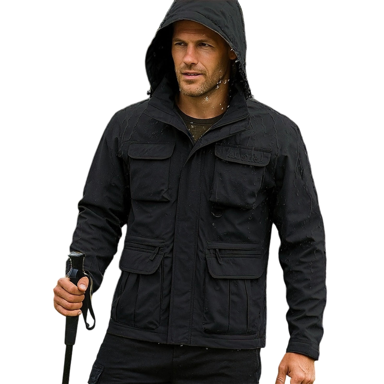 Miluxas Men's solid color outdoor pocket zipper long sleeved
