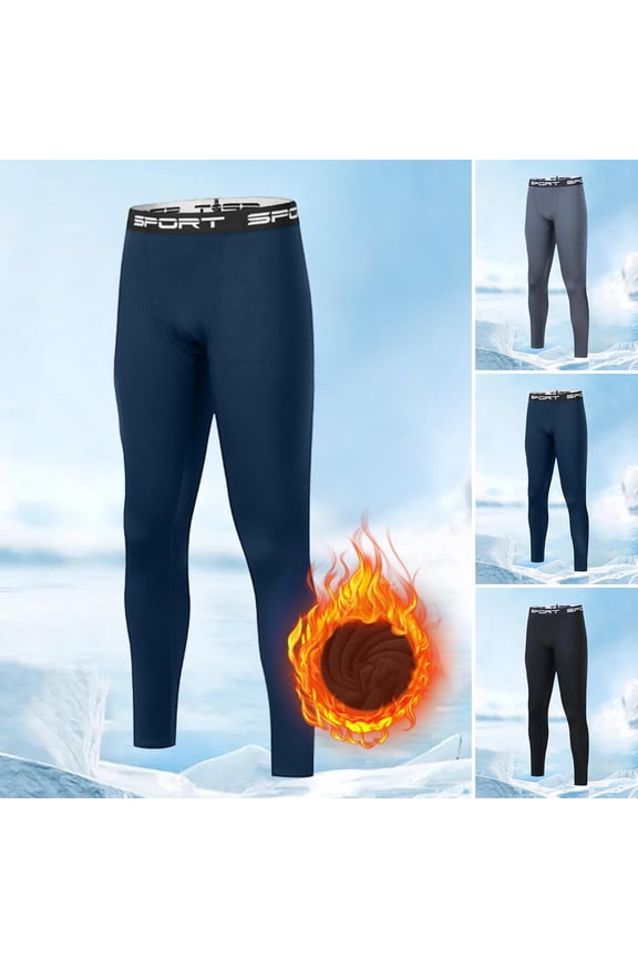 Men's thermal Compression Pants Fleece Lined Sports Tights Athletic Leggings Cold Weather Baselayer Winter Gear Navy