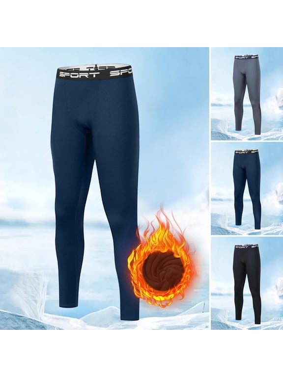 Men's thermal Compression Pants Fleece Lined Sports Tights Athletic Leggings Cold Weather Baselayer Winter Gear Navy