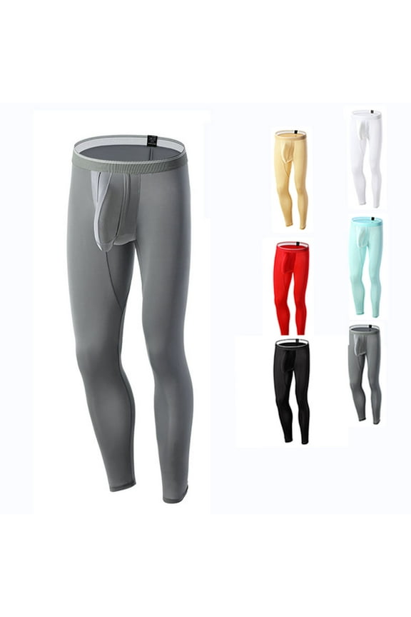 Men's thermal Underwear Long Johns Thin Ice Silk Base Layer Bottoms White