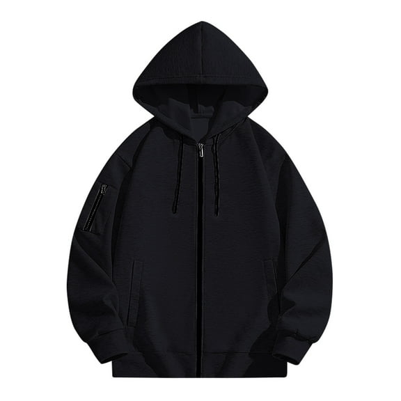 Miluxas Men's velvet hooded sweater with full zipper design, outdoor casual cardigan sweater Black