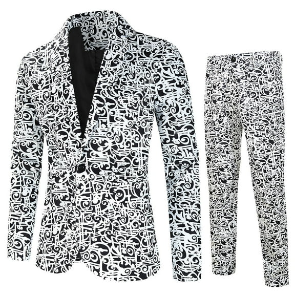 Miluxas Mens 2 Piece Floral Dress Suit One Button Dinner Tuxedo Jacket & Pants Luxury Printed Wedding Blazer Gray