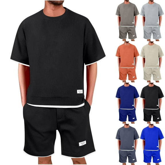 Miluxas Mens 2 Piece Summer Outfit Shorts Casual Crewneck Tee Shirt Set Athletic Jogging Tracksuit Lightweight Loungewear Orange XL(XL)
