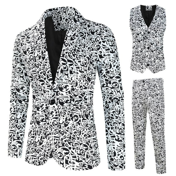 Miluxas Mens 3 Piece Floral Suit Jacquard Dress Tuxedo Suit Set for Wedding Prom Jacket Vest Pants with Bow Tie Gray