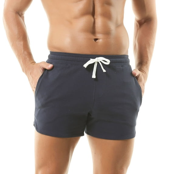 Miluxas Mens 5.5" Athletic Gym Shorts Cotton Jogger Workout Lounge Jersey Pocket Sweat Shorts Navy 6(M)