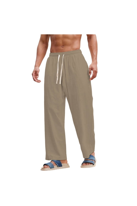 Mens Baggy Bootcut Sweatpants, Wide Leg Stretch Elastic Waist Drawstring, Cotton Lounge Workout Casual Track Pants Khaki