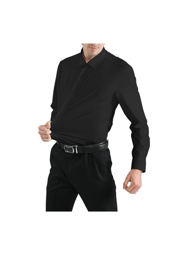 Mens Band Collar Beach Shirts Casual Button Down Solid Plain Long Sleeve Hawaiian Shirts Black