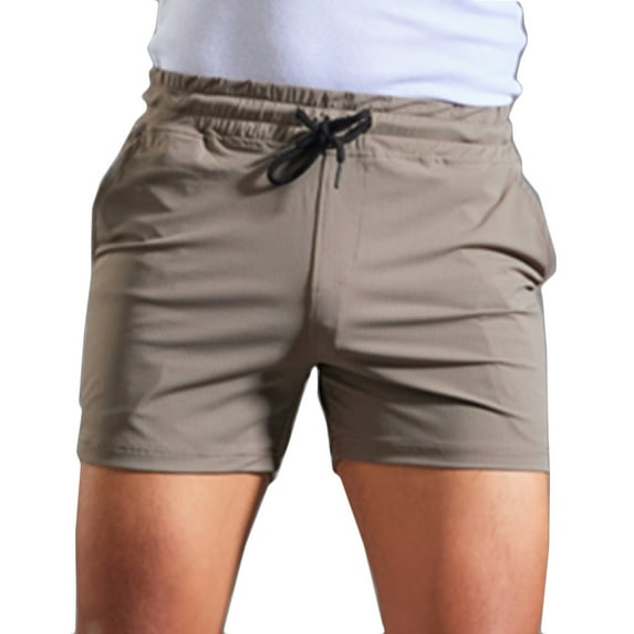 Miluxas Mens Bodybuilding Shorts Clearance 3 Inch Inseam Drawstring Closure Cotton Shorts Khaki 6(L)
