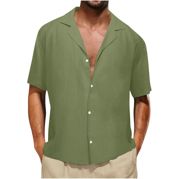 Miluxas Mens Button Down Shirts Casual Short Sleeve Tops Lightweight Fishing Tees Spread Collar Plain Shirt Army Green