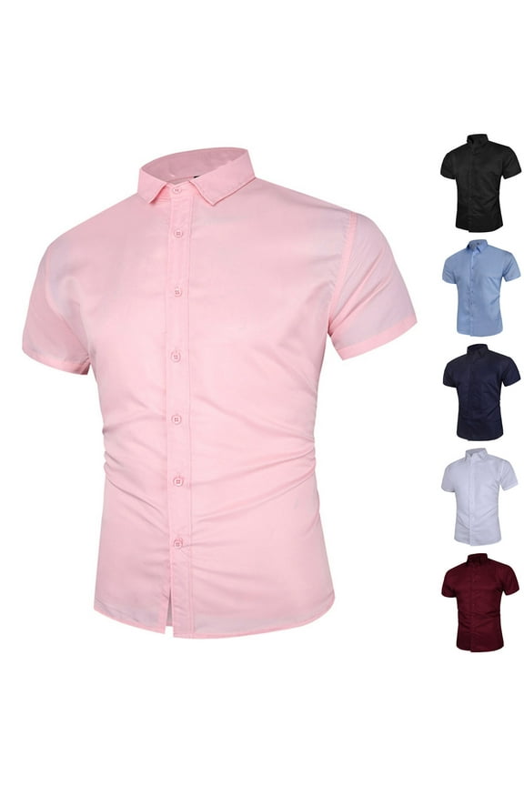 Mens Button Down Short Sleeve Shirt Casual Summer Wedding Untucked Dress Shirts White