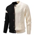 thumbnail image 1 of Miluxas Mens Cardigan Sweater Button Up Stand Collar Sweater Knit Textured Sweaters Black, 1 of 6