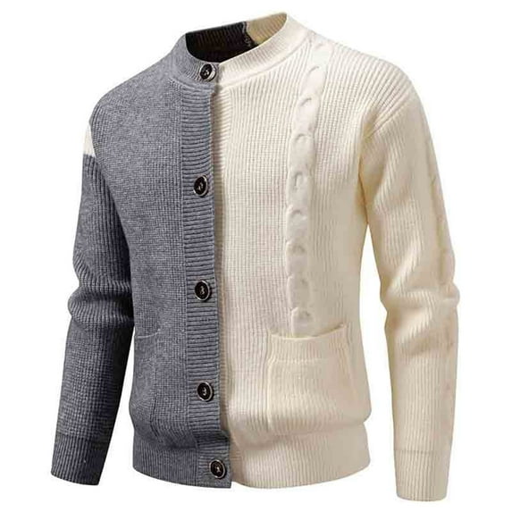 Miluxas Mens Cardigan Sweater Button Up Stand Collar Sweater Knit Textured Sweaters Gray