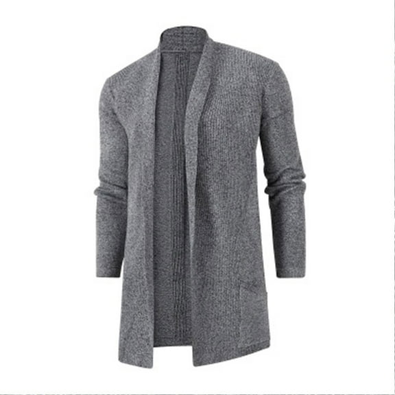 Miluxas Mens Cardigan Sweater Men's Shawl Collar Open Front Long Cardigan Ribbed Knit Sweater Gray 14(XXXL)
