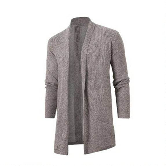 Miluxas Mens Cardigan Sweater Men's Shawl Collar Open Front Long Cardigan Ribbed Knit Sweater Khaki 8(L)