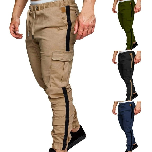 Miluxas Mens Cargo Pants Hiking Joggers Athletic Loose Straight Pants Pants Street Wear Drawstring Style Navy