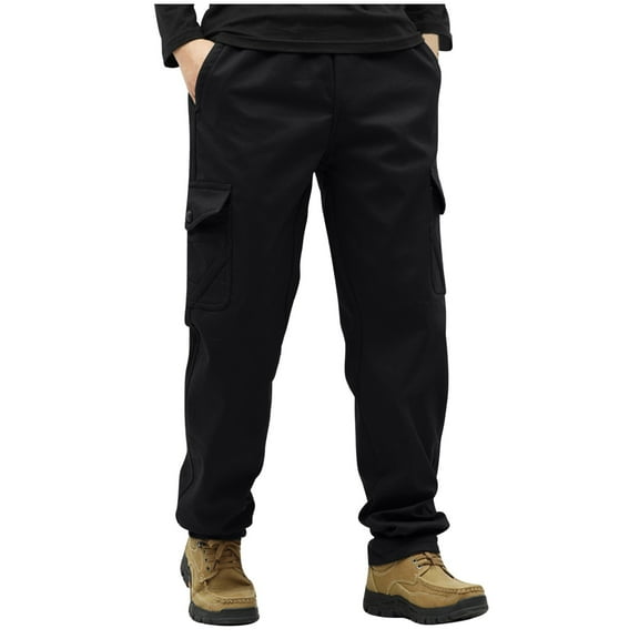 Miluxas Mens Cargo Sweatpants with Pockets Fleece Sweatpants for Gym Straight Leg Pants Elastic Waist Jogger Trousers Black
