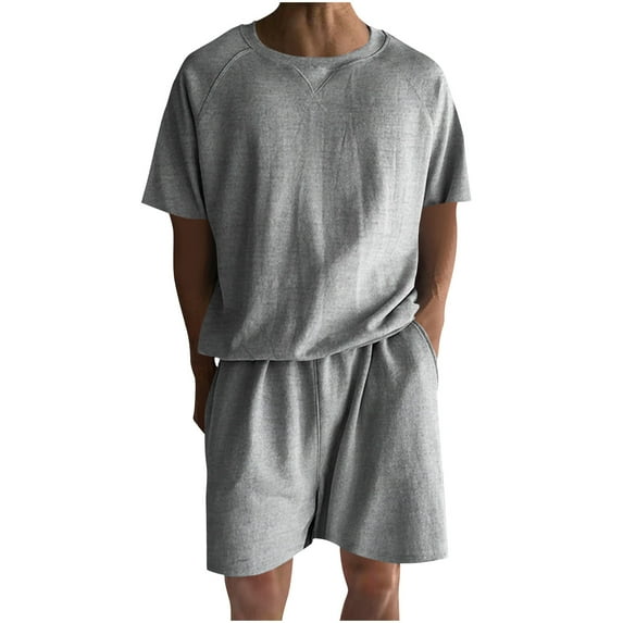 Miluxas Mens Casual 2 Piece Outfits Crew Neck Short Sleeve T Shirts and Shorts Tracksuit Set Summer Jogging Sweatpants Set Gray