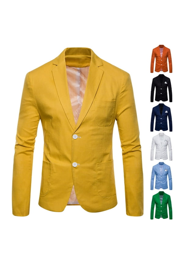 Mens Casual Blazer Sport Coat Slim Fit Two Button Suit Jackets Lightweight Business Sports Jacket Yellow 10(XL)