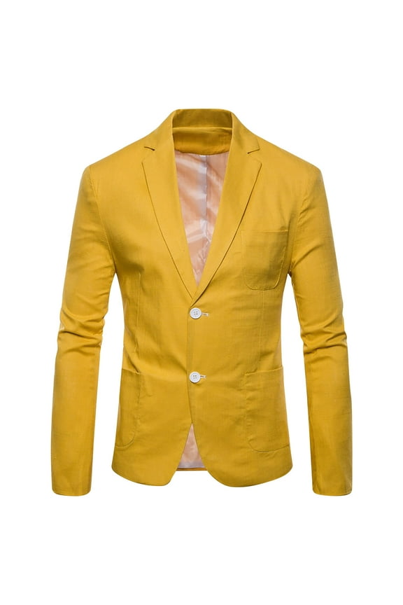 Mens Casual Blazer Sport Coat Slim Fit Two Button Suit Jackets Lightweight Business Sports Jacket Yellow 8(L)