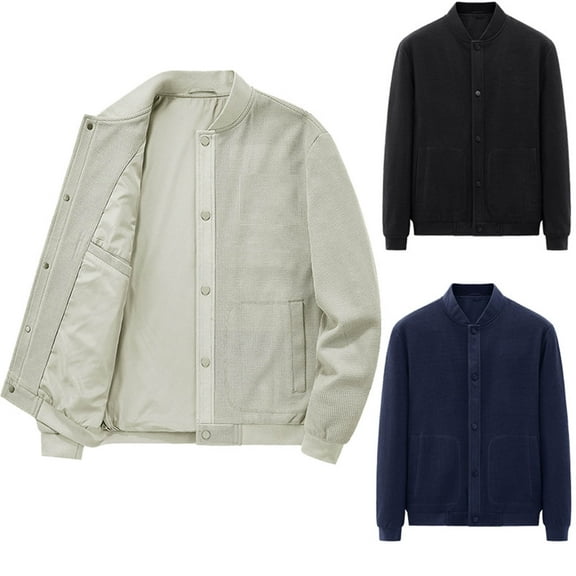 Miluxas Mens Casual Jackets Lightweight Fall Bomber Jacket Button Knit Sweater Jacket Varsity Coat Khaki