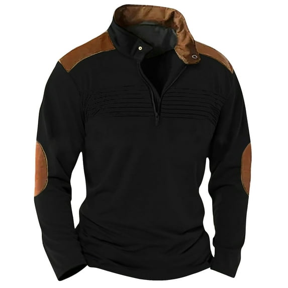 Miluxas Mens Casual Knitted Pullover Sweatshirts Long Sleeve Stand Collar Vintage Button Sweaters with Elbow Patches Black,Navy,Khaki,Army Green